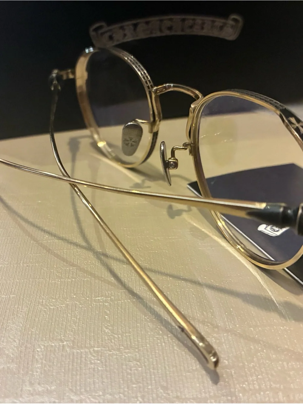 Chrome Hearts Gold Frame Glasses with Blue Lenses